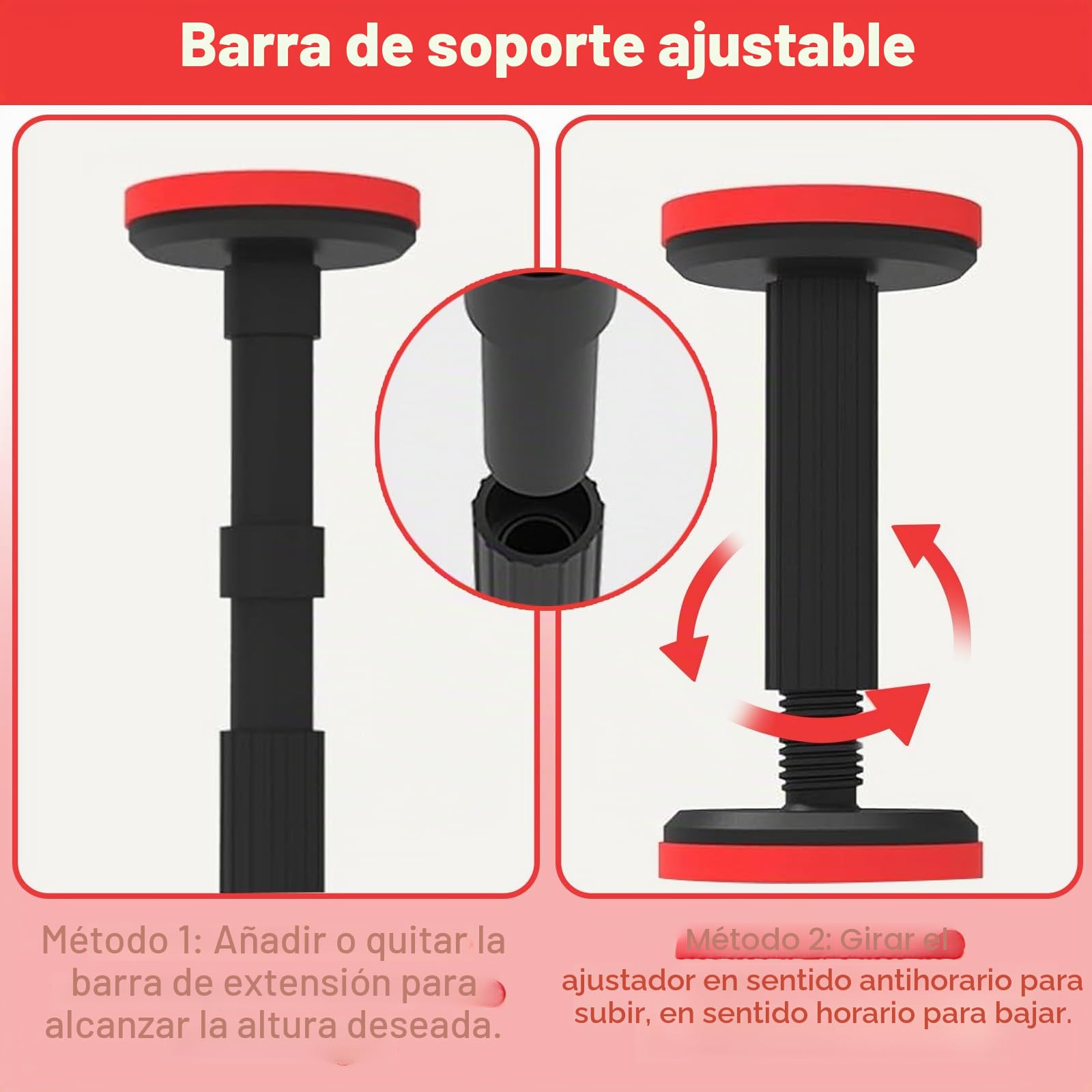 Soportes de altura regulable: soporte telescópico, barra de apoyo ajustable para armario, sofá, lavabo, capacidad de carga de hasta 200 kg, altura ajustable de 18 a 45 cm, soporte de techo para