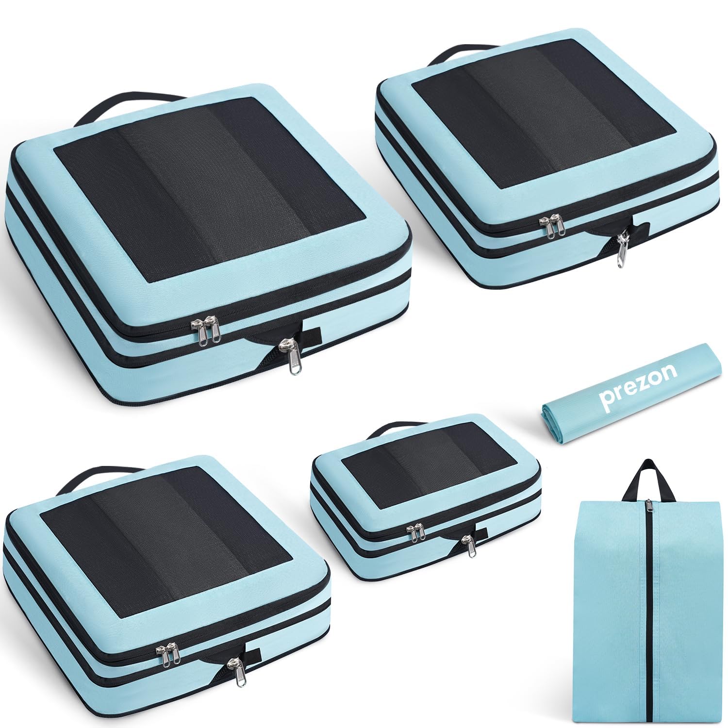 Sponsored Ad – Compression Packing Cubes for Carry on Luggage, Full Open & Mesh Visible Design, 6 Set Expandable Travel Packing Organizer with Laundry Bag and Shoe bag for Vacation, Camping, Business