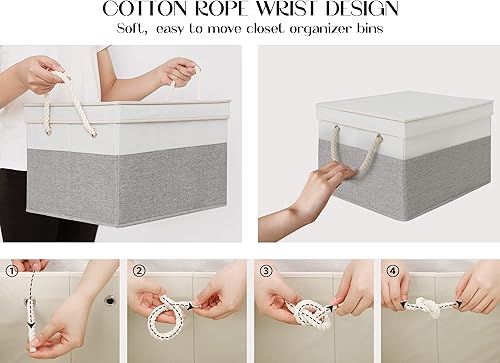 Miniatura 4 de LoforHoney Home Contenedores de almacenamiento de tela con tapas para organizar, cajas de almacenamiento plegables con tapas para estantes, cestas