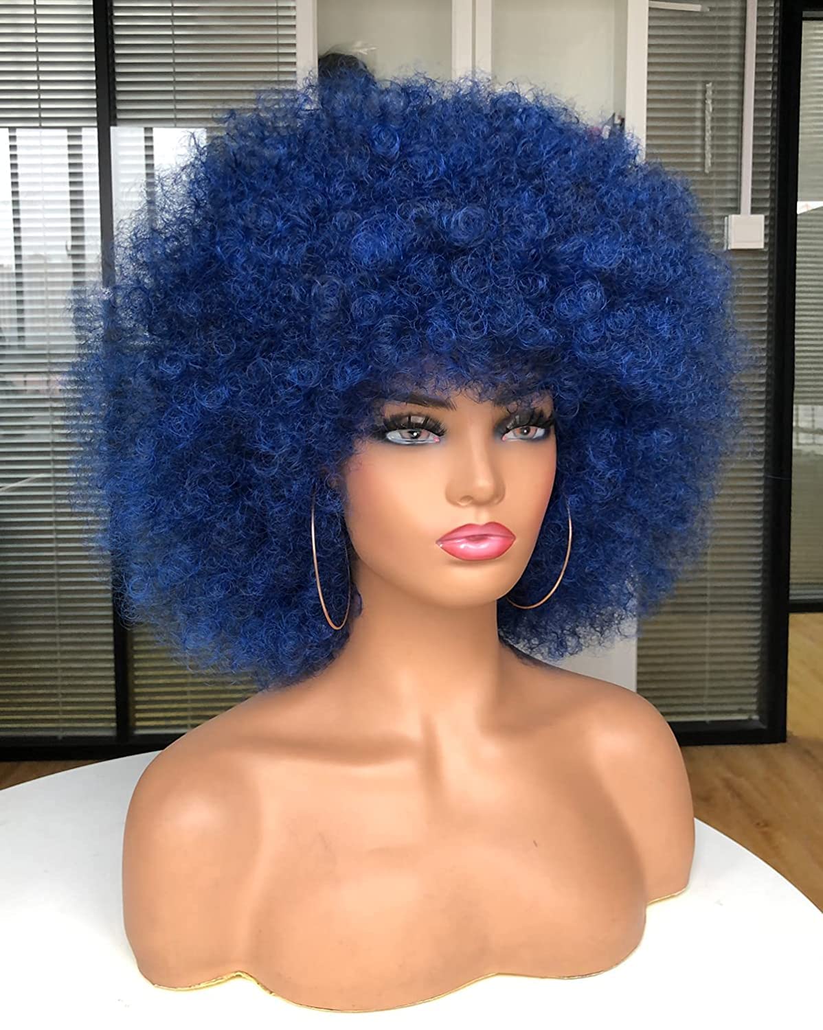 CoCrowns Afro Wigs for Black Women Short Curly Afro Wig Natural Looking Synthetic Full Wigs for Party Cosplay (Ombre Blue) - Image 3