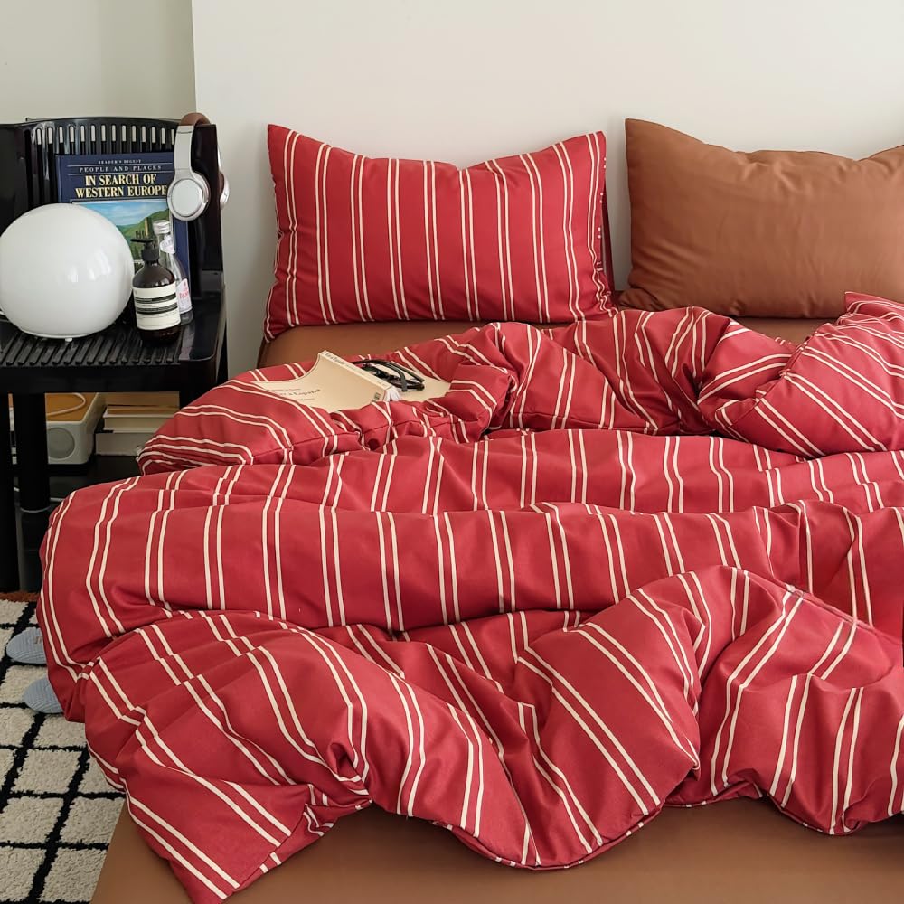 Covebett Striped King Size Duvet Cover Sets Red White Stripes Bedding Set โ image 1