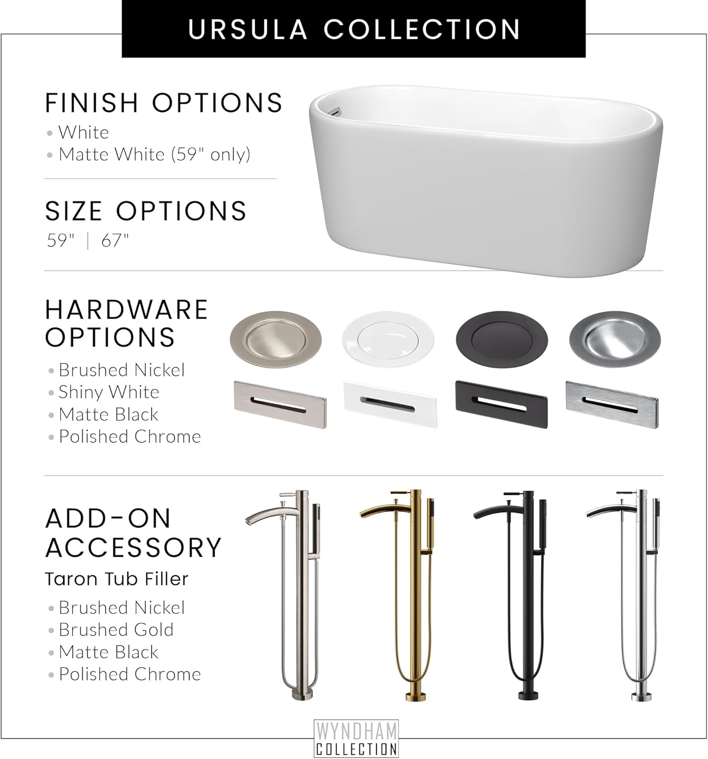 "Ursula 59 inch Freestanding Bathtub in White with Floor Mounted Faucet, Drain and Overflow Trim in Polished Chrome"