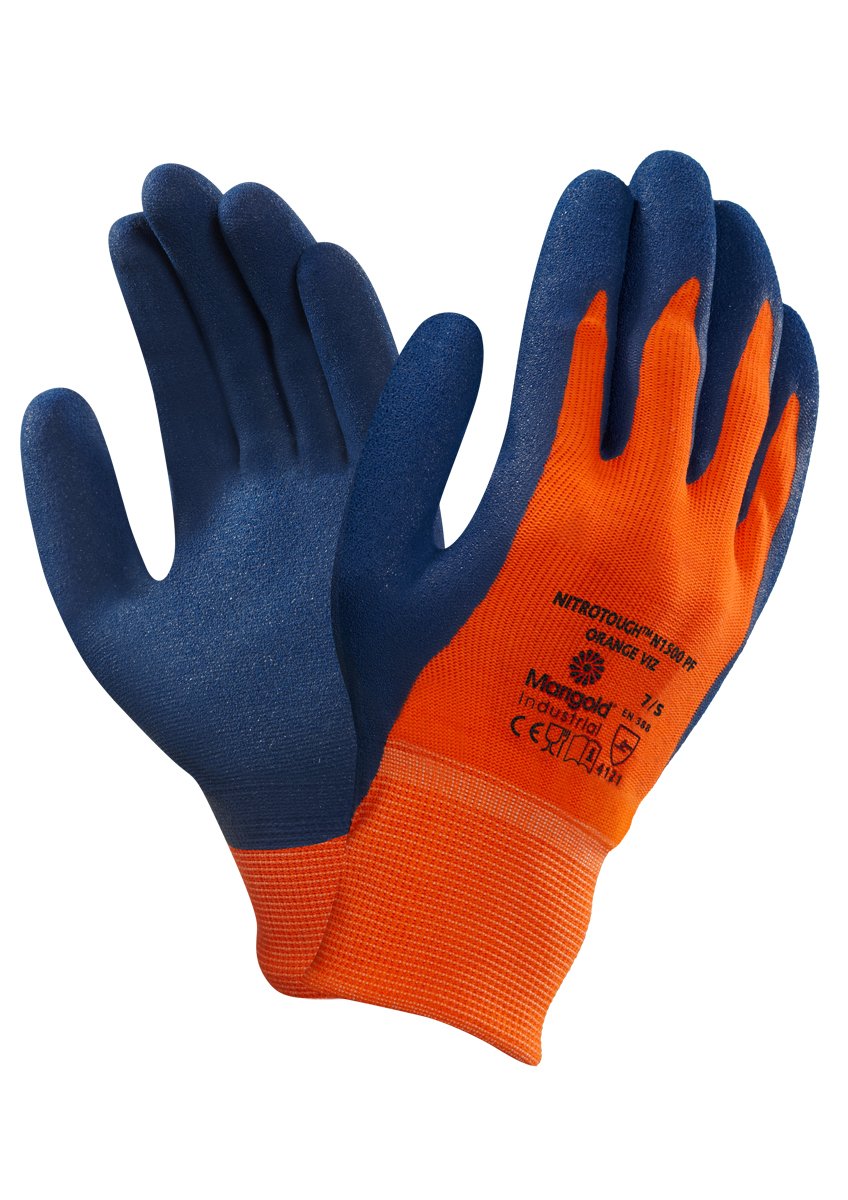 Ansell Nitrotough N1500 PF Viz O Gants oléofuges, Protection risques mécaniques, Bleu, Taille 6 (12 Paires)