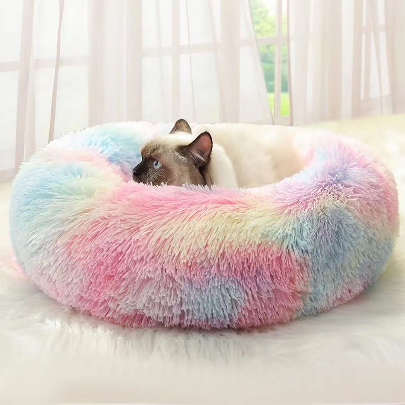 Nisrada Cuccia per gatti da interni, 60 cm, per cani di piccola taglia, lavabile, rotonda, per cuccioli e gattini, con fondo antiscivolo