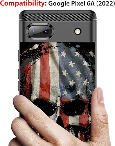 Miniatura 2 de CasesOnDeck Skull Flags Case Compatible with Google Pixel 6A (2022) Pixel 6A Case, Slim Tough Matte Design with Carbon Fiber Texture (USA Skull)