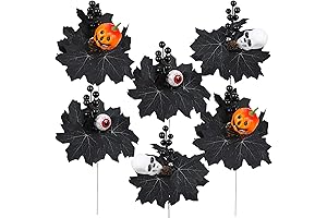6 Pieces Halloween Branches Picks Artificial Black Maple Leaves, Halloween Fake Twig Bush with Pumpkins