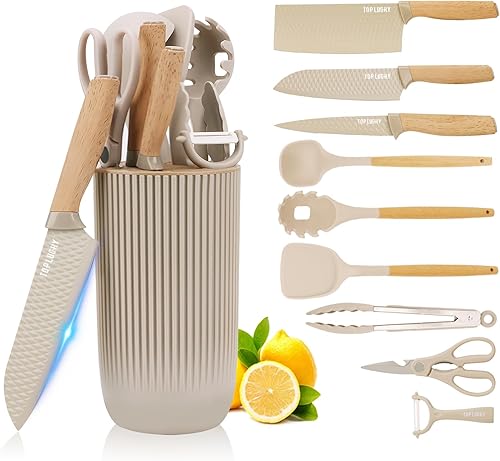 Juego de cuchillos de cocina, juegos de cuchillos con bloque y 4 utensilios de cocina, juego de utensilios de cocina 10 en 1 con juego de cuchillos
