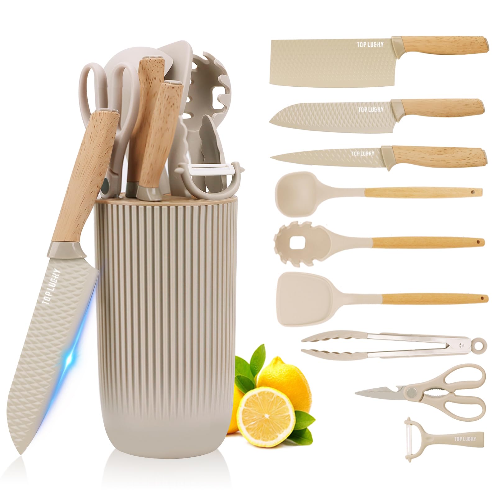Kitchen Knife Set Knife Sets with Block and 4 PCS Kitchen Utensils Set 10-in-1 Cooking Utensils Set with