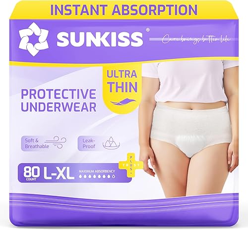 SUNKISS Ropa interior ultrafina para incontinencia para mujer, pañales posparto de rápida absorción y súper suaves, desechables para adultos, talla