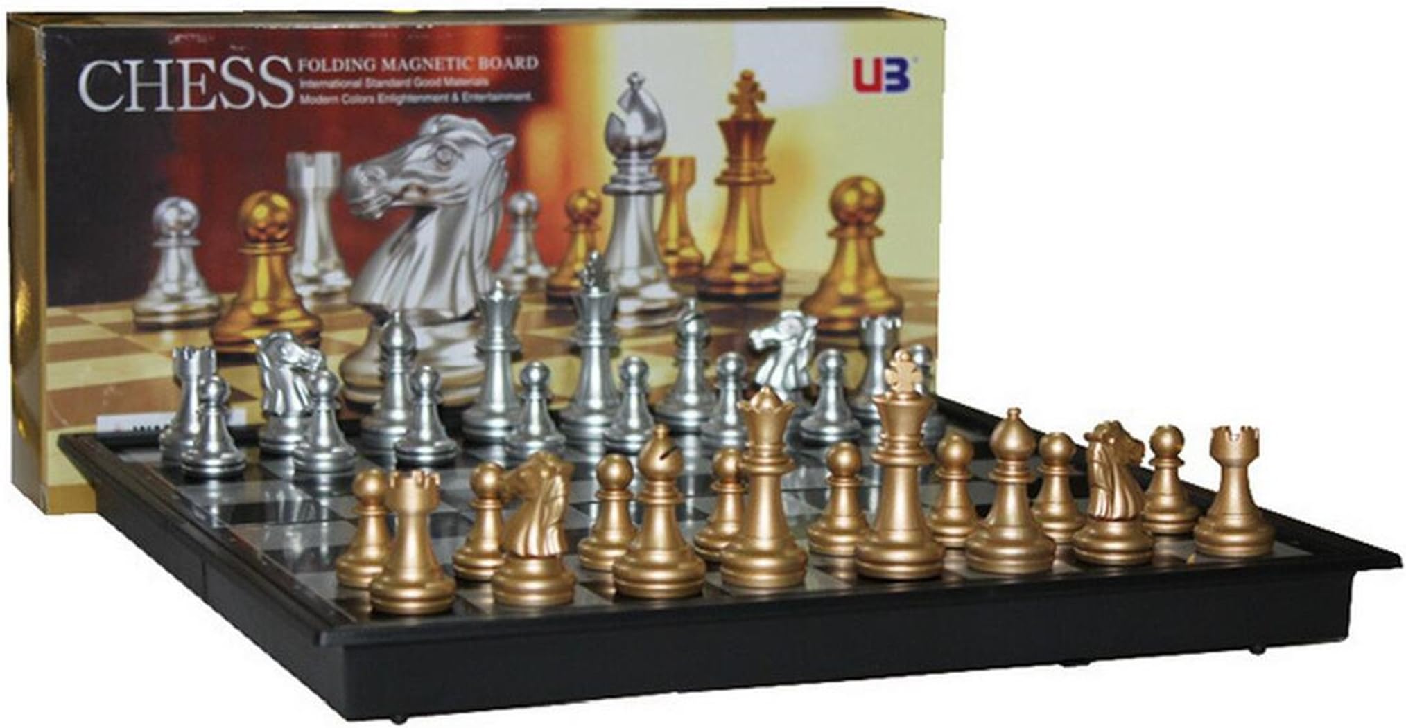 Sistong Cherry Deluxe Folding Megnetic Chess Set 12.5X12.5X0.8 inch (Gold&Silver Chess Pieces)