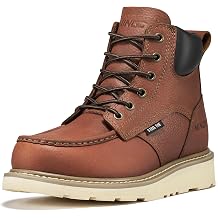 NINGO Steel Toe Boots for Men, Non Slip Mens Moc Toe Boots with Water Resistant Full Grain Leather, EH Rated Oil Resistant Wedge Sole, Comfortable Safety Work Boot for Construction Industrial, Brown