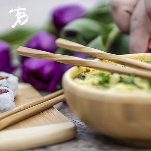 Miniatura 4 de Totally Bamboo Twist - Palillos de bambú reutilizables juego de 5 pares 975 pulgadas de largo color marrón