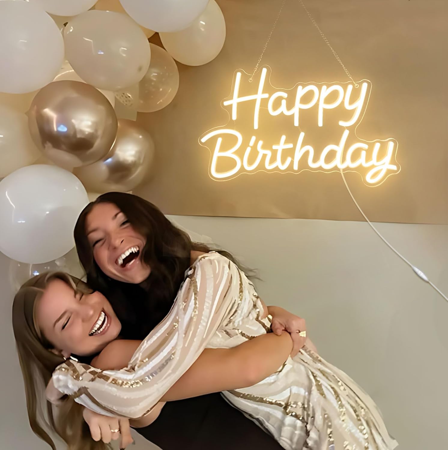 Happy Birthday Neon Sign with Dimmable, Birthday LED Neon Light for Wall Decor, LED Up Light with USB Powered for All Birthday Party Decoration, Backdrop Wall (Warm White)