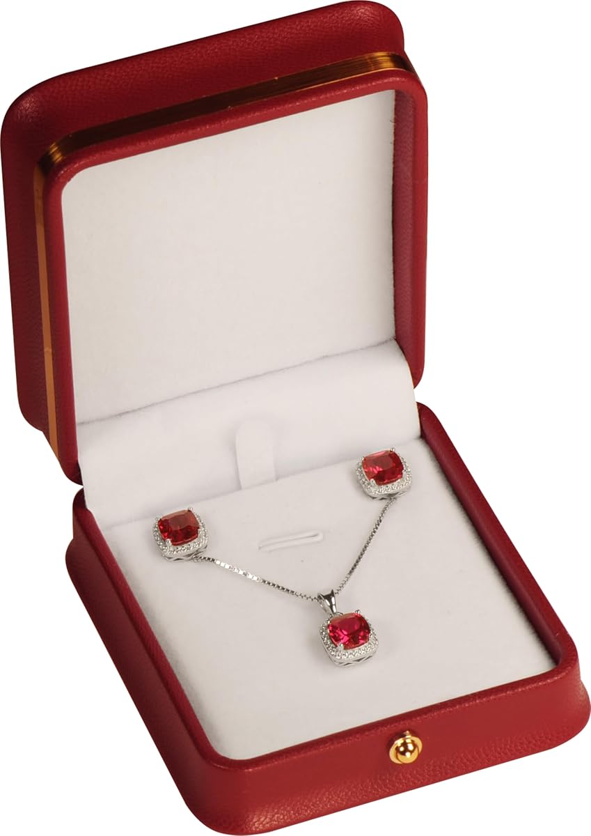 LAODA Red Burgundy Necklace Earrings Set Jewelry Gift Box PU Leather | pendant earring set organizer holder luxury premium quality stud studs earring chain travel portable burgundy