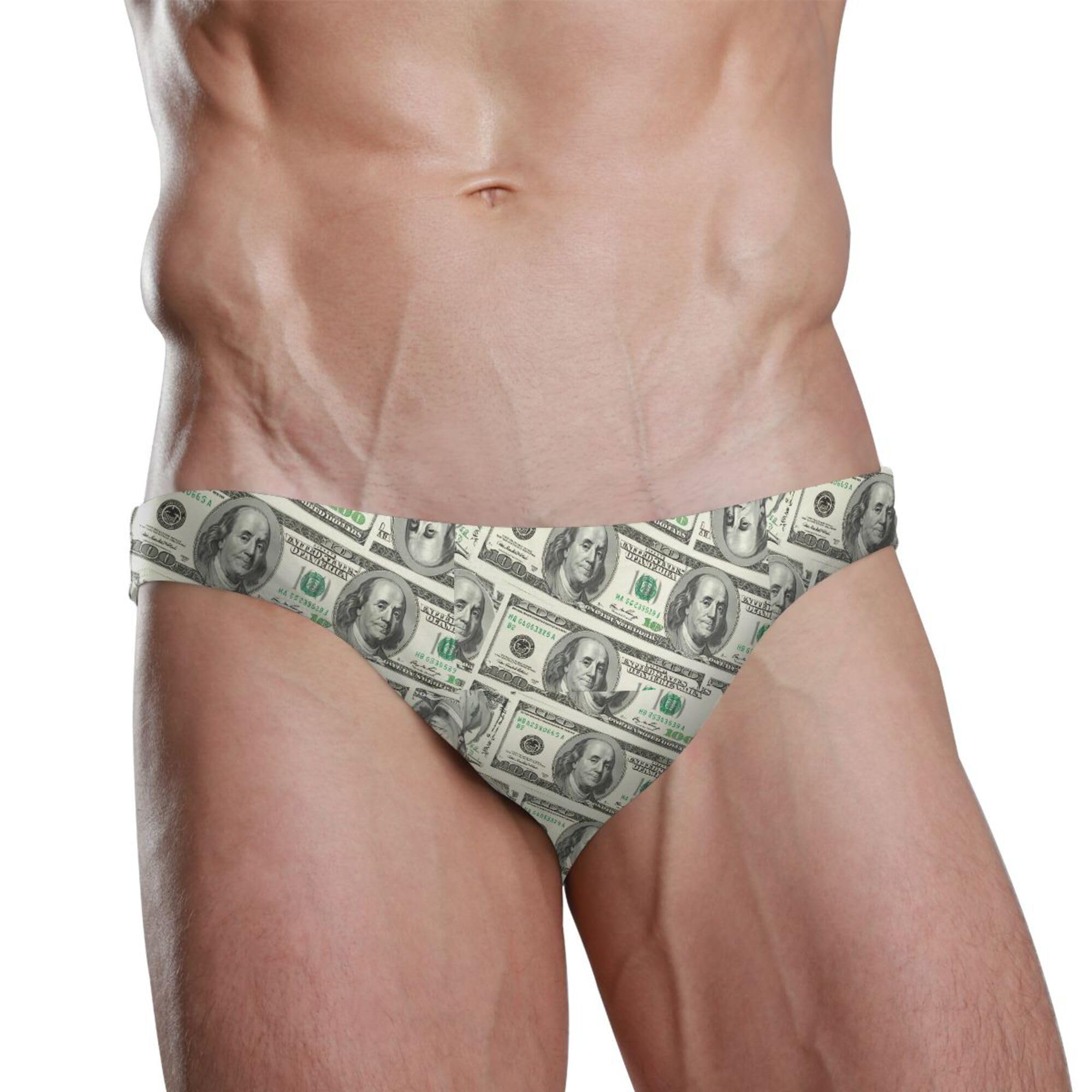 Paper Money Hundred Dollar Bills Mens Swimwear Swim Briefs Bikini Swimsuit for Summer Beach L B0405092
