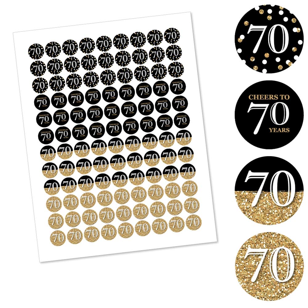Big Dot of Happiness Adult 70th Birthday - Gold - Birthday Party Round Candy Sticker Favors - Labels Fit Chocolate Candy (1 Sheet of 108)
