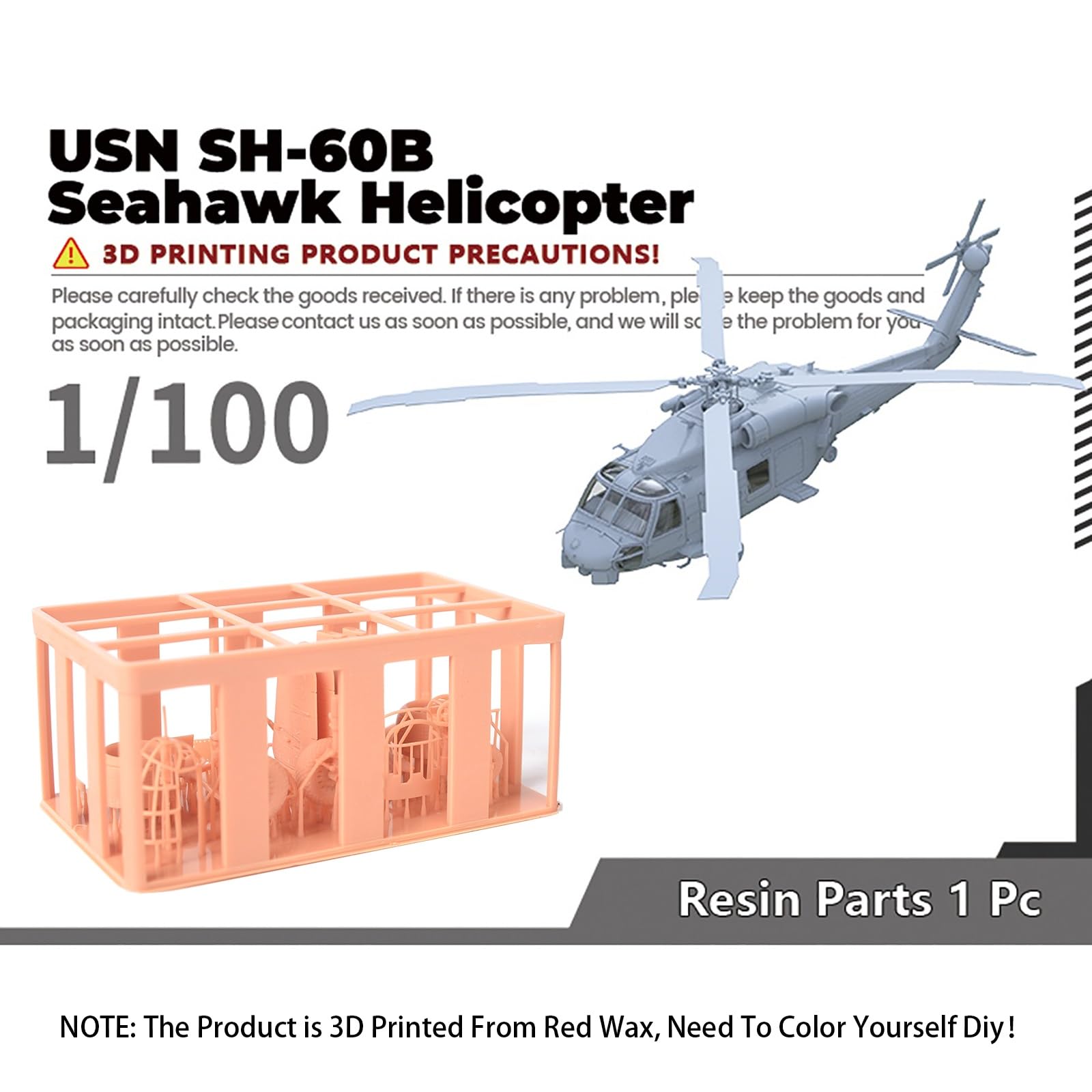 1/100 Scale 3D Military Model US Navy SH-60B Seahawk Helicopter Uncolored Resin Model Anti-Submarine Warfare Aircraft Replica DIY Model