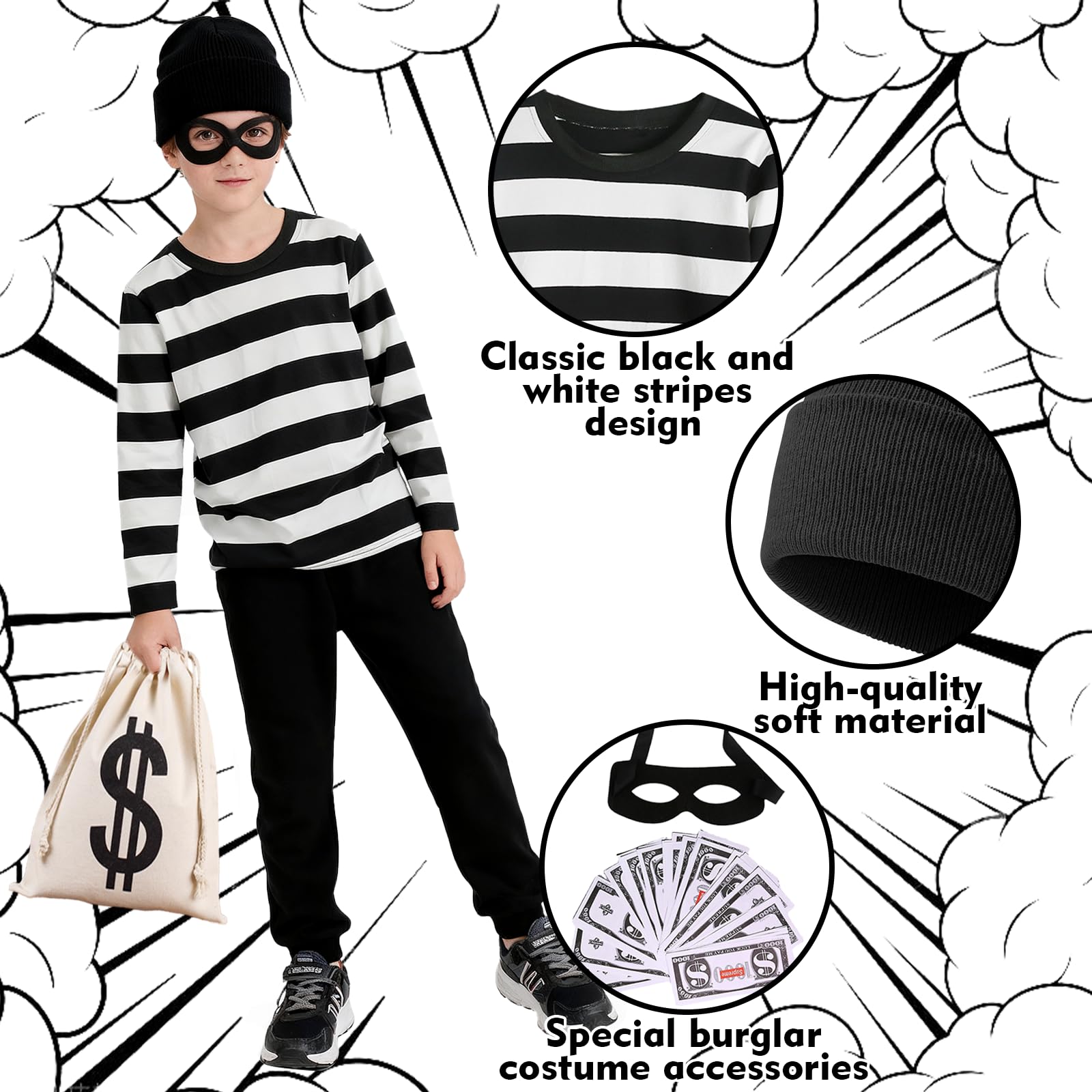 Xerteam Kids Robber Costume, Burglar Fancy Dress Costume Set - Image 3