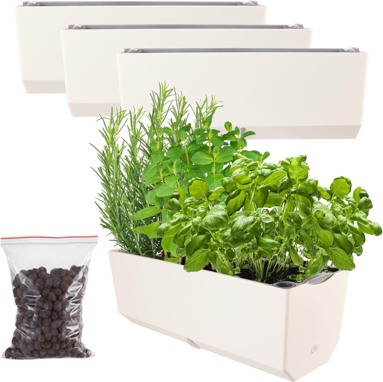 3 Pack15x6x5.5“ Rectangular Self Watering Planters,White Window Sill
