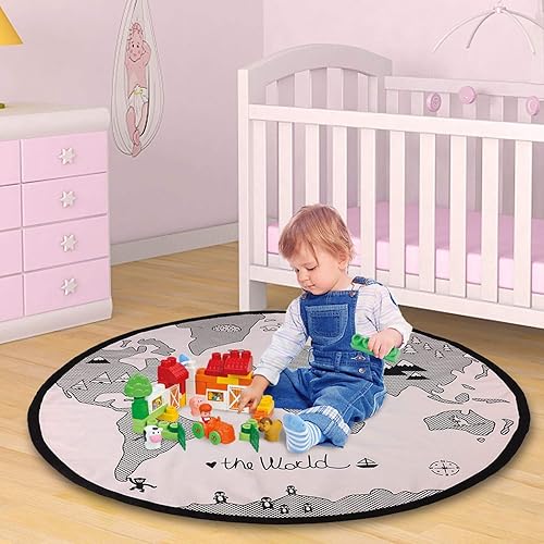 Miniatura 3 de GLOGLOW Alfombra de juegos para bebé, 53 pulgadas, patrón de mapa del mundo redondo, tapete de juego para bebés, tapete de juego para niños,