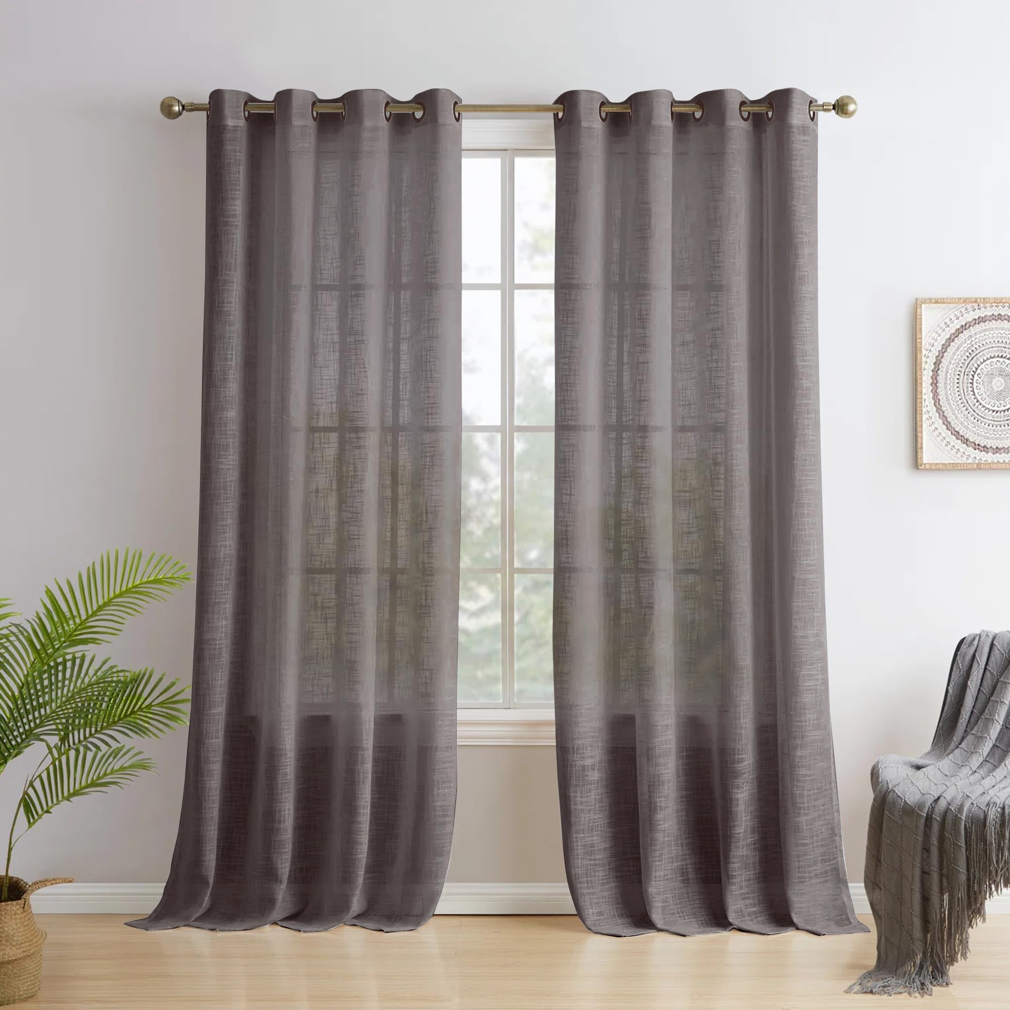 Story@Home Sheer Curtains 7 Feet Long Set of 1 | Solid Printed | Semi Transparent Curtain | Net Curtains | Door Curtain for Living Room | (118 X 215 Cm, Brown) | Perfect for Home Decor
