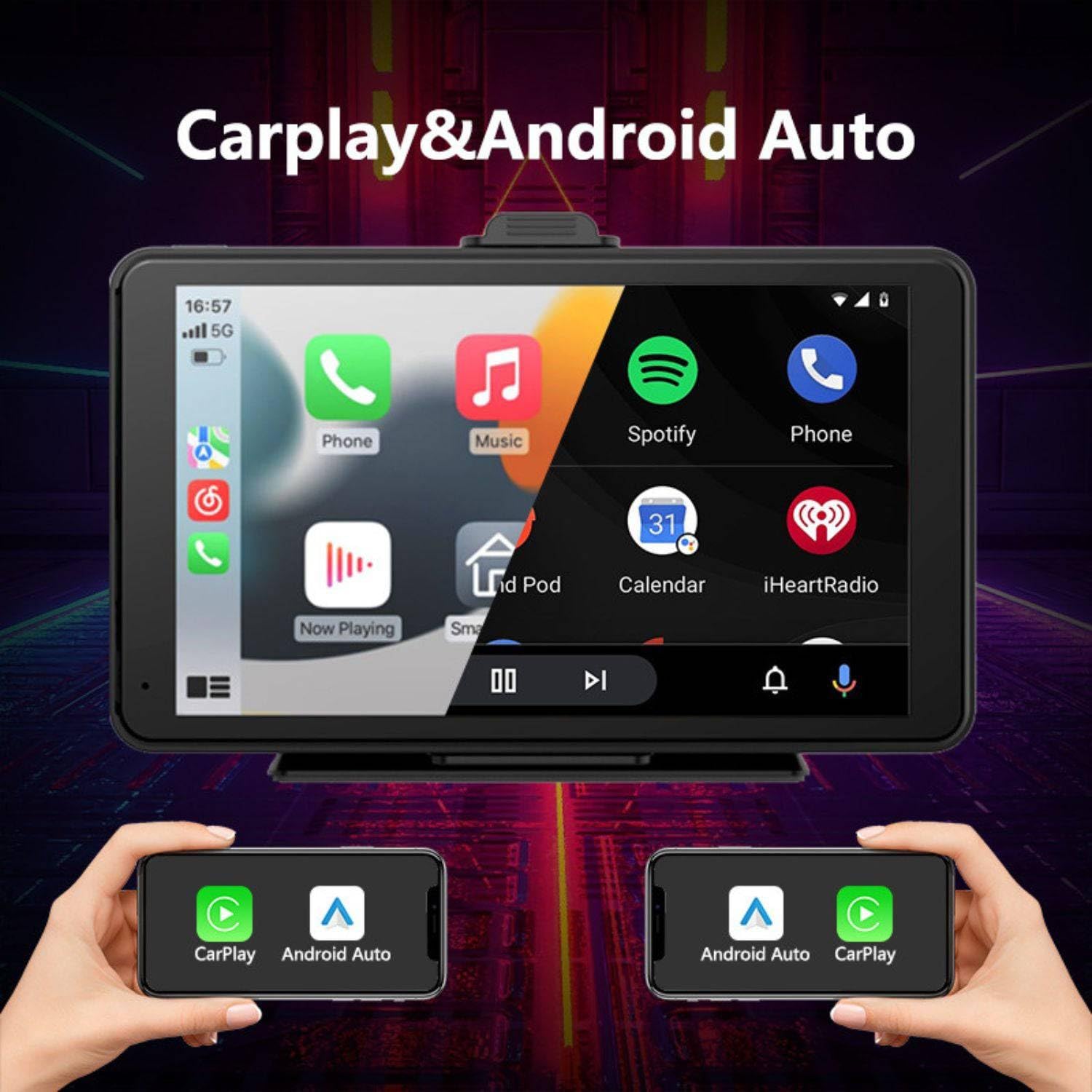 Elebest CarPlay 1090 – Kabelloses 9 Zoll Navigationssystem mit Android-Auto, Front- & Rückfahrkamera, HD-Display, GPS, Touchscreen, Dashcam, Bluetooth & Sprachsteuerung – Universell für Auto