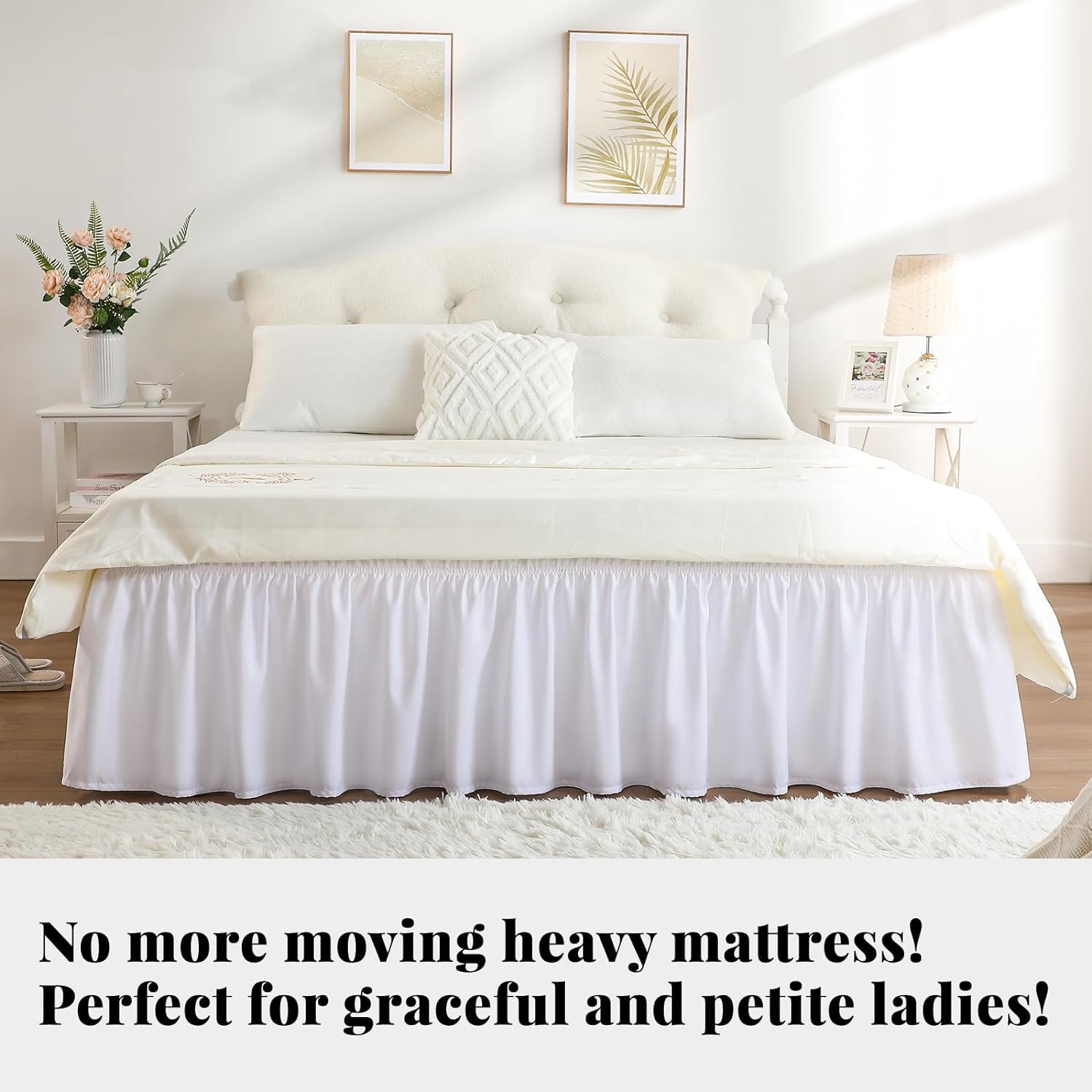 KANCHI DÉCOR - Microfiber Bed Skirt Wrap | Solid Easyfit Twin Size 21 Inch Drop Tailored Wrinkle Fade Resistance Soft Fabric Stylish Design Bedskirts- (White, 39 * 80 in) 1