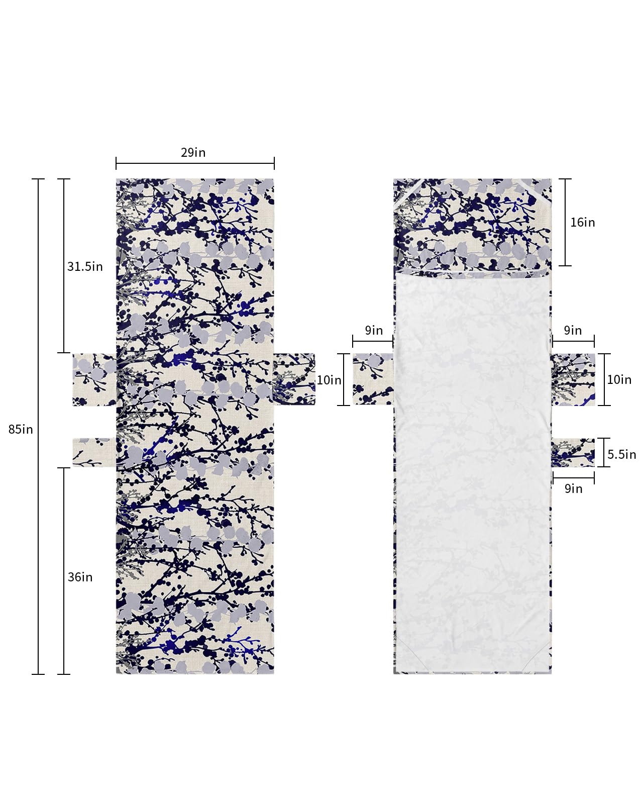 Blakc Grey Blue Branches Beach Lounge Chair Towel Cover, Soft Chaise Lounge Towel with Side Pockets Patio Pool Chairs Cover for Beach/Pool Sunbathing 29x85 Watercolor Botanical Rustic Abstract
