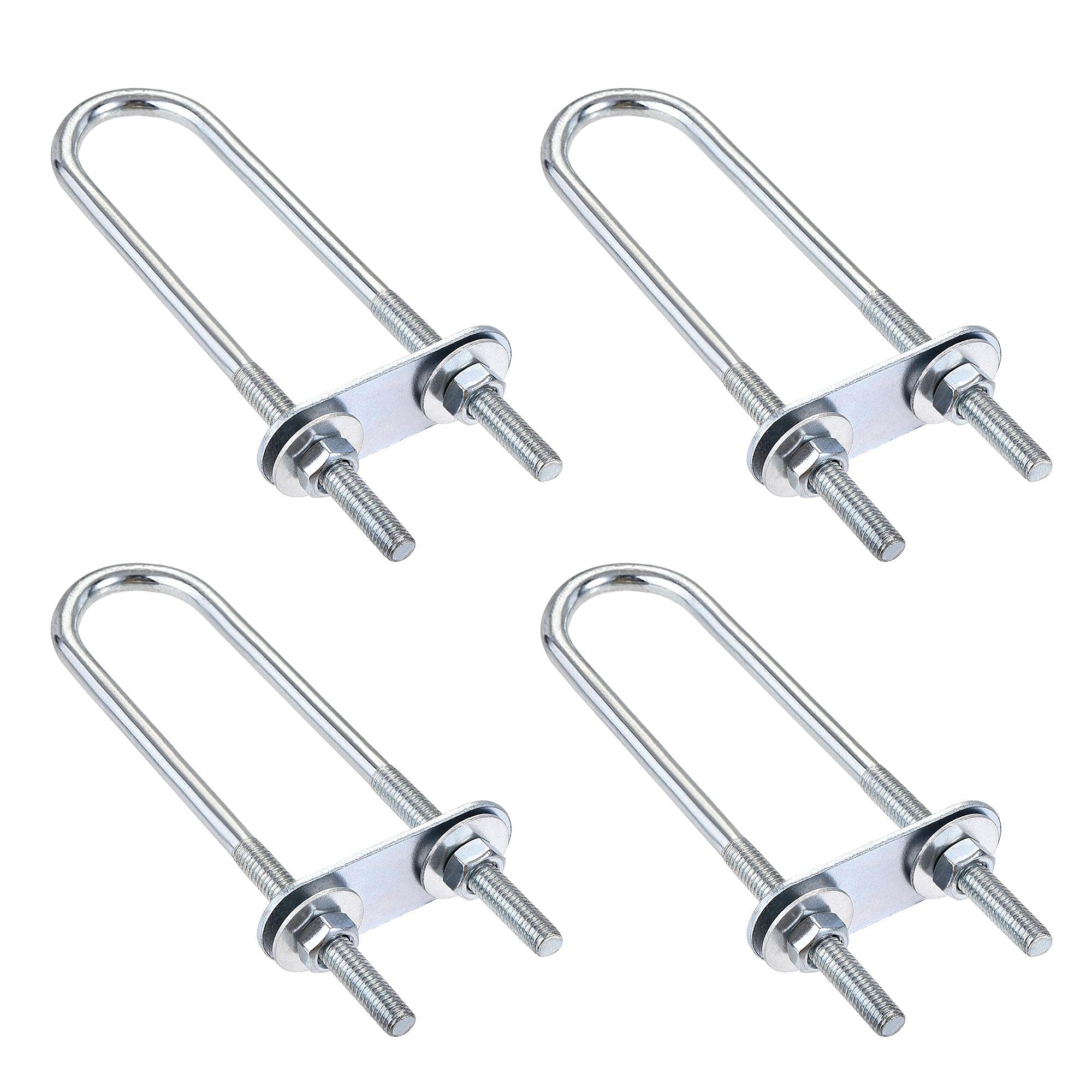 uxcell Round U-Bolts 4 Sets 0.91"(23mm) Inner Width 120mm Length Steel M6 with Nut, Plate, Washer