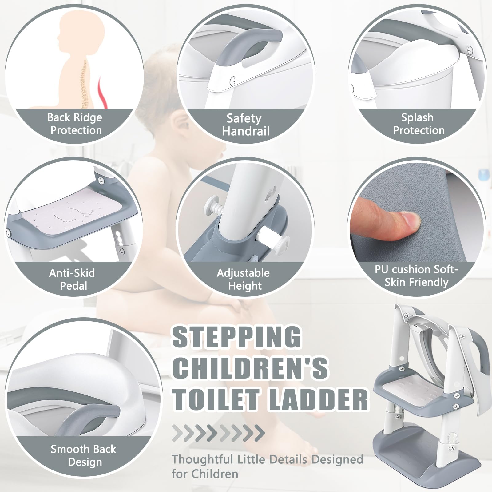 NCIKIHRKK Reducteur Toilette Enfant, Réducteur WC Enfant avec Escalier, Pot Bebe Toilette, Rehausseur Toilette Enfant avec Coussin Moelleux, Pliable Adaptateur toilette Enfants en Forme de V, U, O
