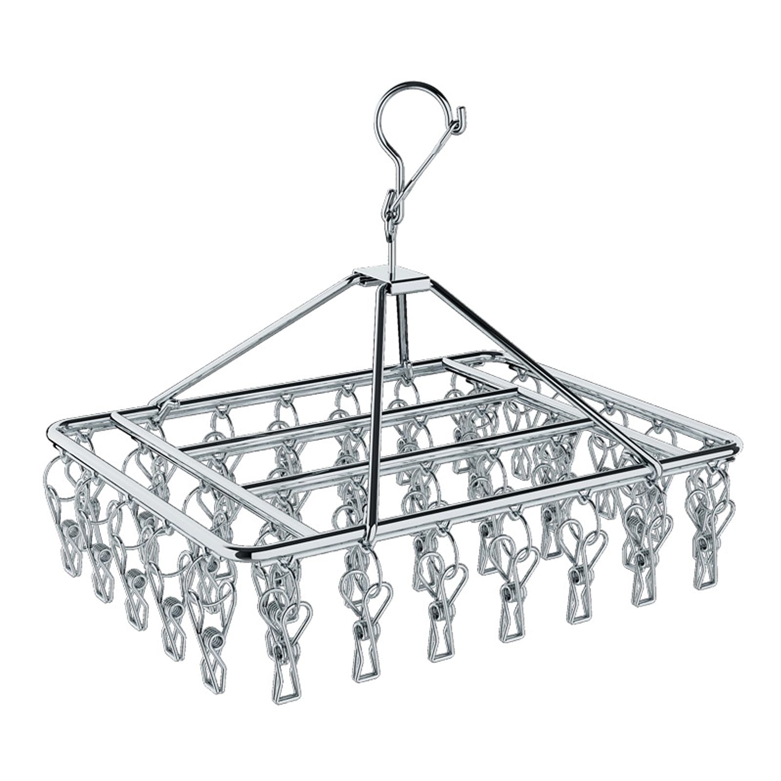 Eidoct Stainless Steel Drying Rack, Windproof Laundry Metal Square Hanger for Socks, Sock Hanger with 40 Pegs and Swivel Hook, Metal Underwear Hanger for Washing Line, Underwear and Small Items