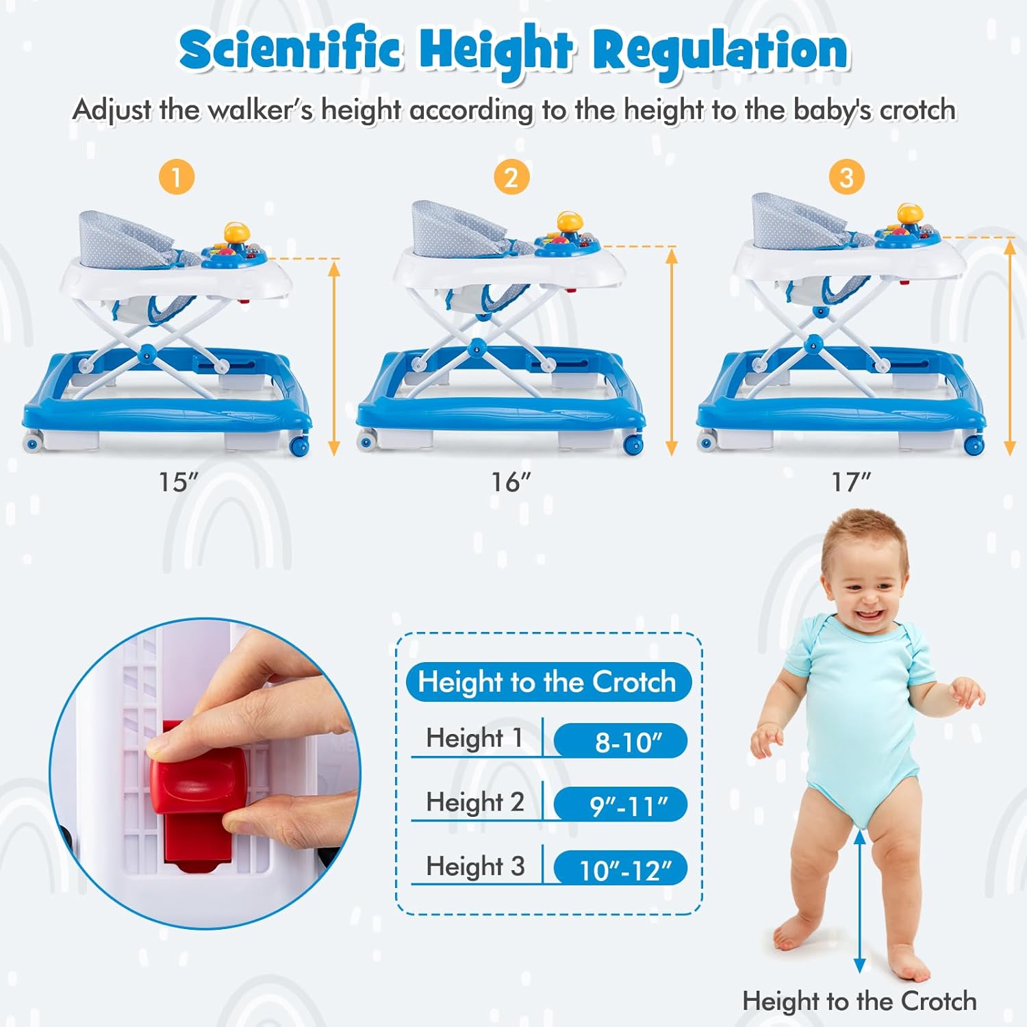 HONEY JOY Baby Walker, 5 in 1 Infant Activity Walker with Wheels, Music, Removable Cushion, Toddler Foldable Push Walker for Boys Girls, Anti-Rollover Walkers for Babies 7-14 Months (Blue)