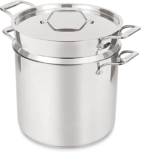 All-Clad Simply Strain Olla de Acero Inoxidable, Multiolla con Inserto y Tapa, 16 Cuartos Apta para Inducción Horno Asador hasta 600F, Colador,