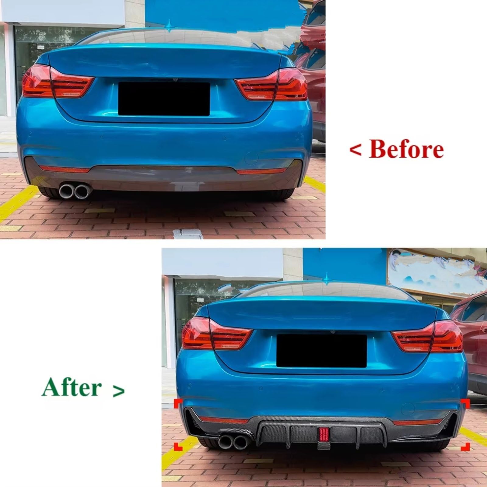 Diffusore Spoiler Paraurti Posteriore Per BMW F32 F33 F36 Per Sport 420i 428i 435i 440i Paraurti Posteriore Auto Diffusore Labbro Luce Freno Splitter Posteriori Doppi(Black Single 2 Left)