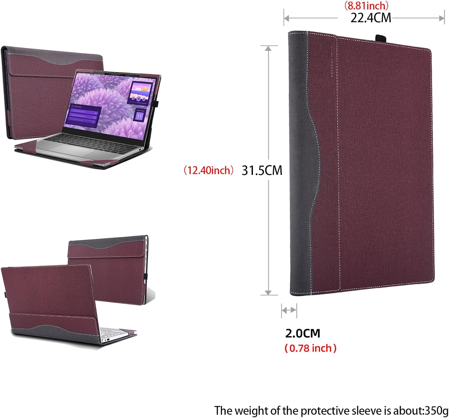 Laptop Case for Dell Inspiron 14 Laptop 5441 Laptop Notebook PC 14" Sleeve Detachable Shell (Wine red)