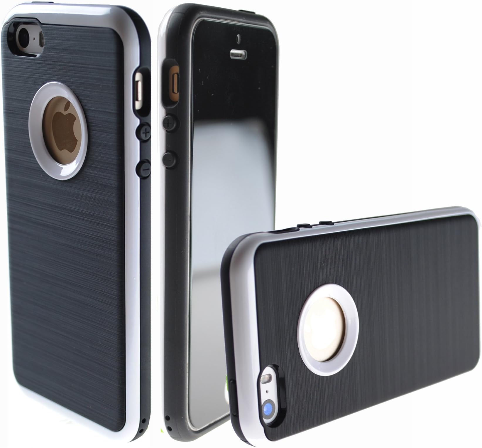 Case Art Plus [Black Mask] Privacy Anti-Spy Tempered Glass Screen Protector Film + [Curved Metalic Bumper] Super Slim Fit Light Case for iPhone 5/ 5S (White)