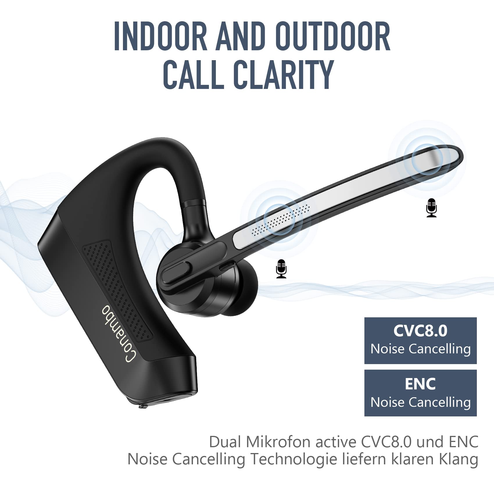 Conambo Bluetooth Headset V5.1 16 Stunden Gesprächszeit CVC 8.0 ENC Rauschunterdrückung K21
