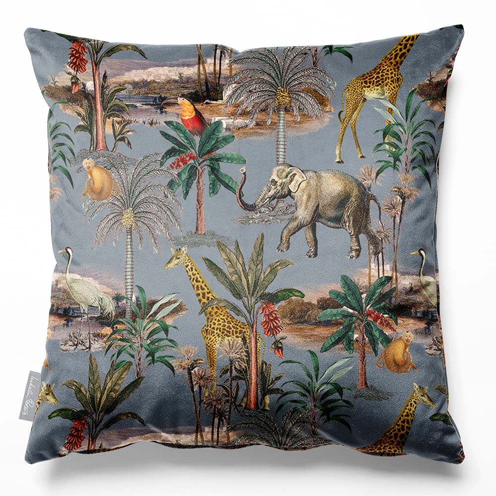 Izabela Peters French Grey Cushion Eco-Friendly Velvet Cover, 45 Cm, Safari Voyage - Chair & Sofa Seat
