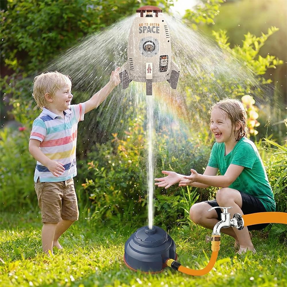 Rocket Wassersprinkler Kinder Outdoor,Water Rocket Sprinkler,Garten Wasserstrahl Rakete,3 Meter Schlauch,Outdoor Wasserspielzeug Sprinkler für Kinder Raketenform,Rasen,Garten,Pool-Party