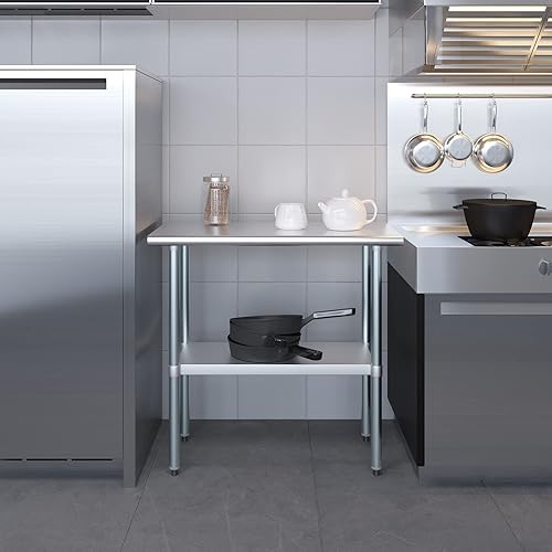 Miniatura 9 de Mesa de trabajo de acero inoxidable de 18 x 36 pulgadas con estante inferior  Certificado NSF  Banco de lavandería para garaje  Preparación de