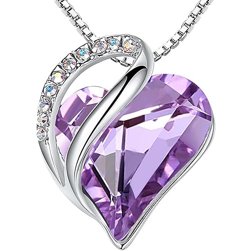 Leafael Gift Necklaces for Women, Infinity Love Birthstone Heart Crystal Pendant, Birthday Anniversary Jewelry for Wife, Mom, and Her, Silver Plated, 18" + 2" Adjustable Chain