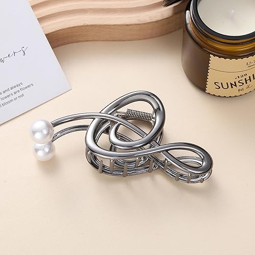 Miniatura 2 de Pinzas para el cabello de notas musicales con perla, accesorios de metal negro perlado para mujeres y niñas, pinzas para el cabello curvas,