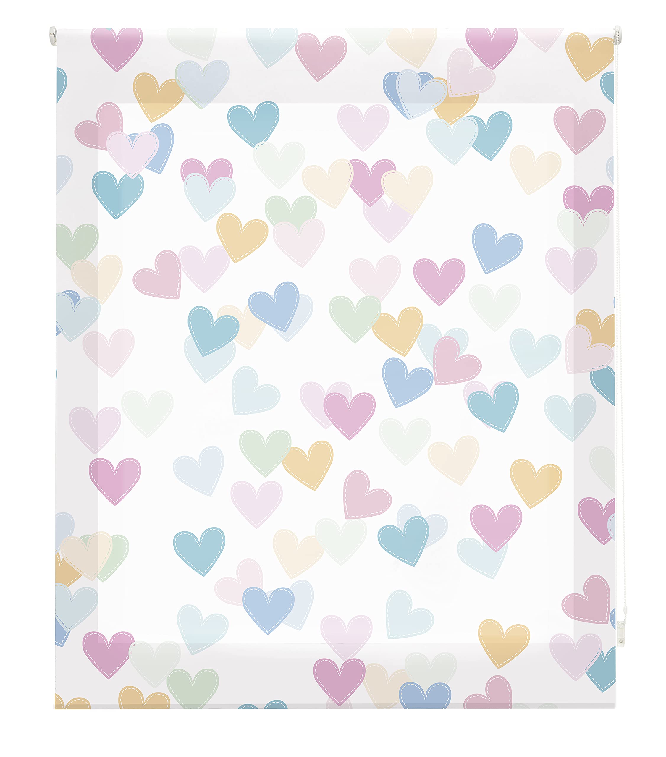 Blindecor Digital Infantil | Estor Enrollable Translúcido con Estampado Impresión Digital | Modelo Hearts | 150 x 180 cm (ancho por alto) Tamaño de la Tela 147 x 175 cm | Estores para Ventanas