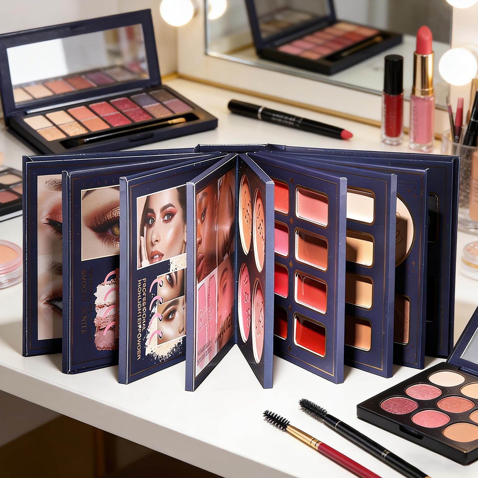 Trucco a Libro Fard Correttore Sfumabile | Trucco in Polvere per Blush e Occhi Ideale per Viso Occhi Labbra Compleanno Feste San Matrimonio Appuntamenti Viaggio e