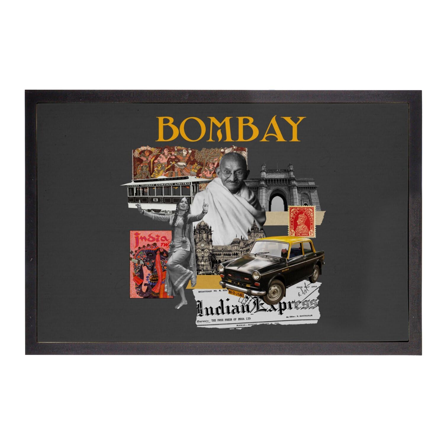 Paillasson noir grand format tapis Inde Bombay Vintage