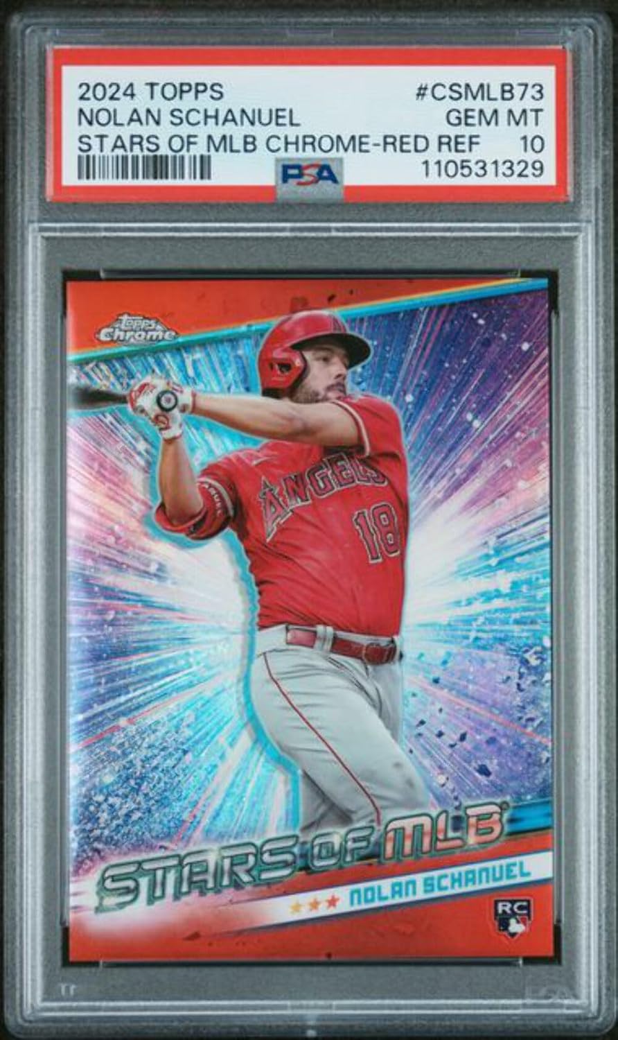Graded 2024 Topps Nolan Schanuel #CSMLB73 /75 Stars of MLB Chrome Red Refractor Rookie RC Baseball Card PSA 10 Gem Mint