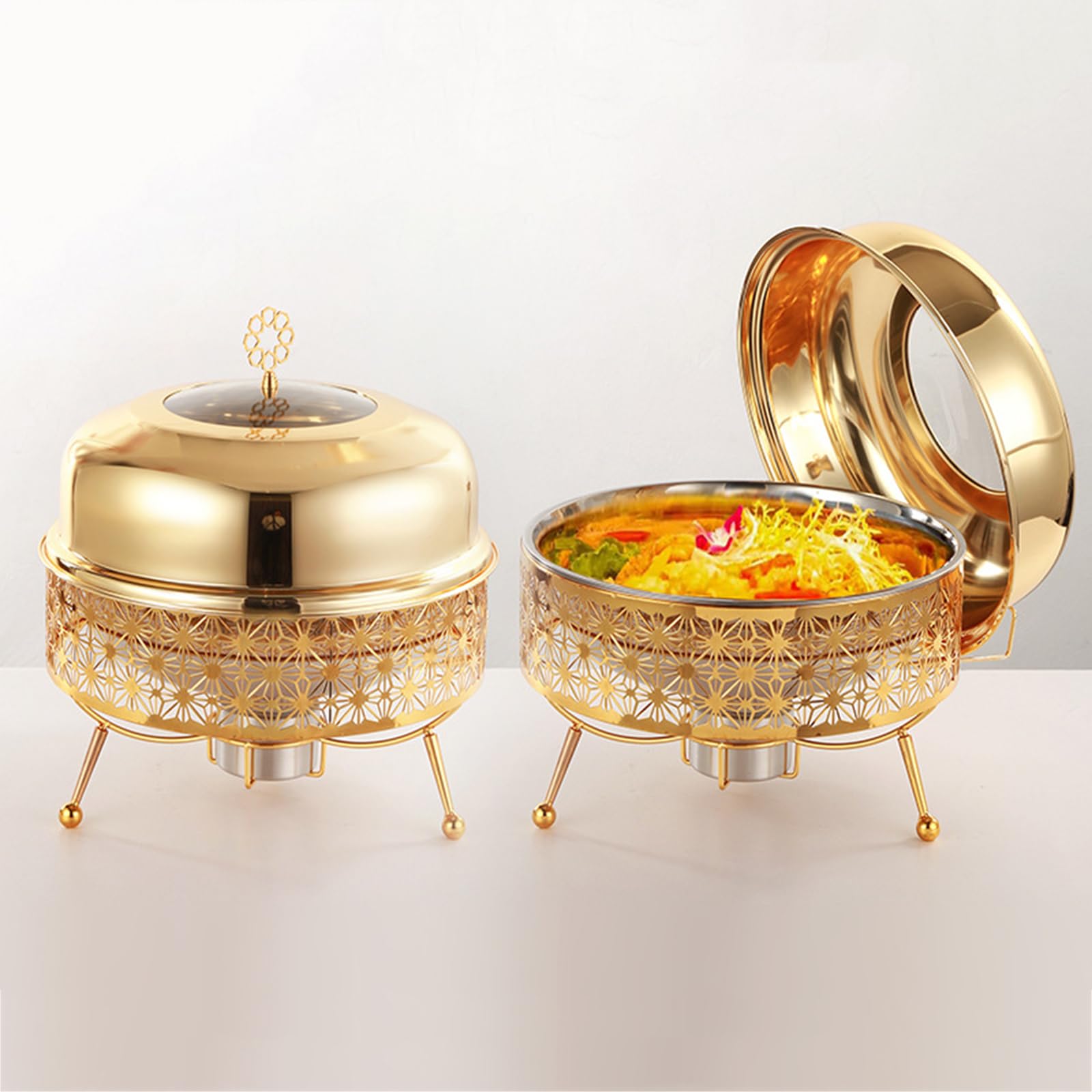 Chafing Dishes pour Buffet, Ensemble De 8 L en Acier Inoxydable, Chauffe-Plats Ronds pour Buffet, Idéal pour Les Fêtes, Les Réceptions, Les Banquets Et Les Mariages (Doré)