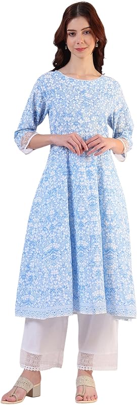 W Yellow Mughal Print Cotton Kurta