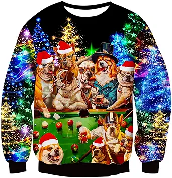 Idgreatim Unisex Ugly Christmas Crewneck Sweatshirt Novelty 3D Graphic Long Sleeve Sweater Shirt