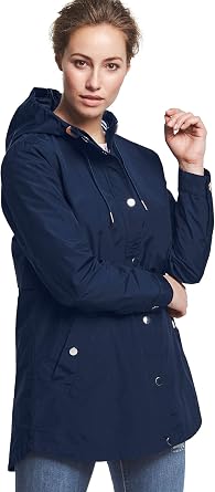 ellos Plus Size Water-Resistant A-Line Snap-Front Hooded Raincoat